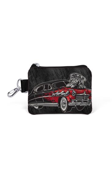 Coral High Siyah Koyu Gri Araba Desenli Bozuk Para Çantası 21782 