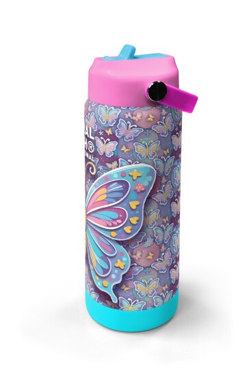 Coral High Pastel Renkli Kelebek Desenli Katlanır Ağızlıklı Çelik Termos 650 ml 38306 - 4