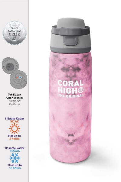 Coral High Pembe Desenli Pipetli ve Direkt İçim Çelik Termos 800 ml 38572 - 1
