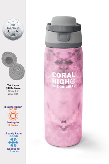 Coral High Pembe Desenli Pipetli ve Direkt İçim Çelik Termos 800 ml 38572 - CORAL HIGH
