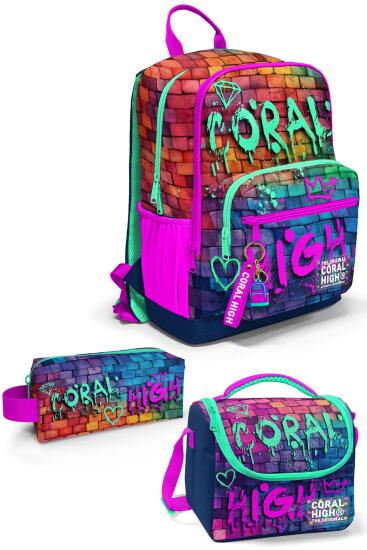 Coral High Pembe Lacivert Grafiti Yazılı 3’lü Okul Çanta Seti SET0123629 - Coral High