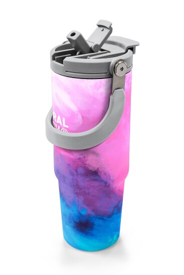 Coral High Pembe Mavi Desenli Pipetli ve Direkt İçim Çelik Termos 900 ml 38733 - 2