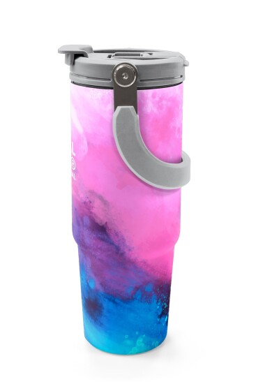 Coral High Pembe Mavi Desenli Pipetli ve Direkt İçim Çelik Termos 900 ml 38733 - 5