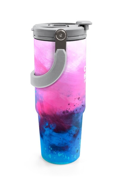 Coral High Pembe Mavi Desenli Pipetli ve Direkt İçim Çelik Termos 900 ml 38733 - 6