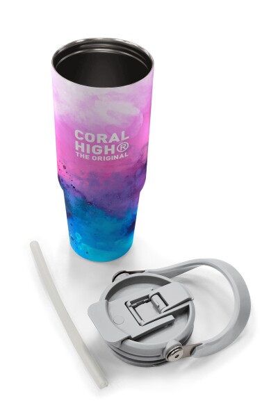 Coral High Pembe Mavi Desenli Pipetli ve Direkt İçim Çelik Termos 900 ml 38733 - 8