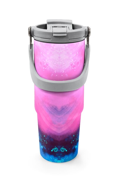 Coral High Pembe Mavi Desenli Pipetli ve Direkt İçim Çelik Termos 900 ml 38733 - 7
