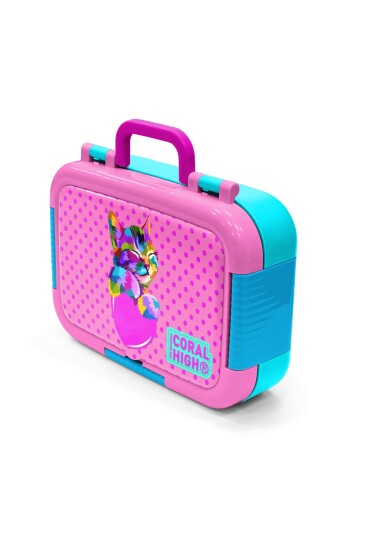 Coral High Pembe Mavi Simli Kedi Desenli Paslanmaz Çelik Beslenme Kabı 39344 - 4