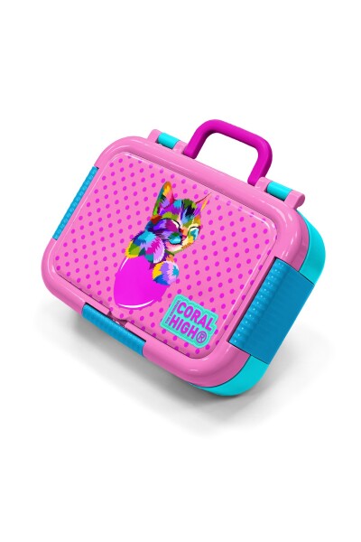 Coral High Pembe Mavi Simli Kedi Desenli Paslanmaz Çelik Beslenme Kabı 39344 - 1