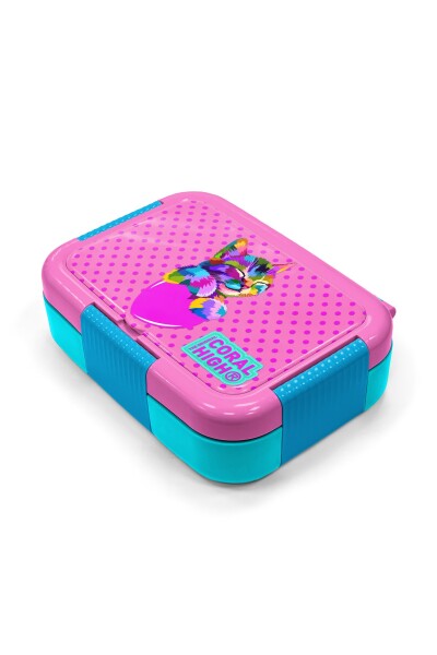 Coral High Pembe Mavi Simli Kedi Desenli Paslanmaz Çelik Beslenme Kabı 39344 - 2