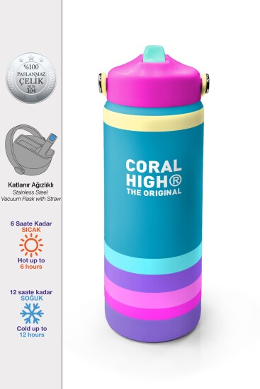 Coral High Pembe Pastel Renkli Katlanır Ağızlıklı Çelik Termos 650 ml 38379 - Coral High