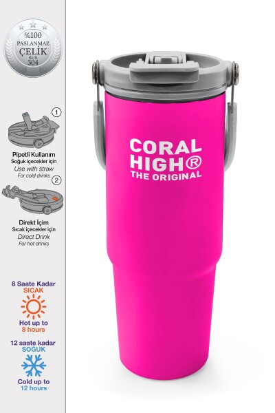 Coral High Pembe Pipetli ve Direkt İçim Çelik Termos 900 ml 38753 - 1