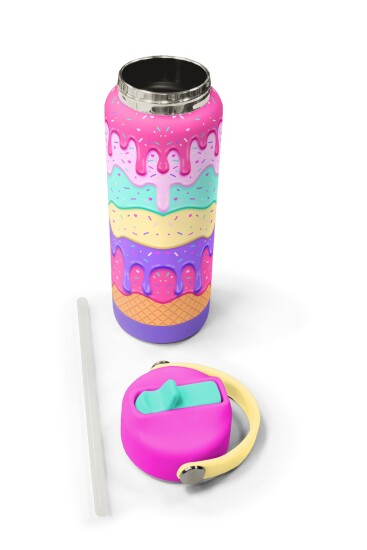 Coral High Pembe Rengarenk Katlanır Ağızlıklı Çelik Termos 650 ml 38377 - 5