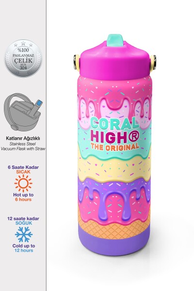 Coral High Pembe Rengarenk Katlanır Ağızlıklı Çelik Termos 650 ml 38377 - 1