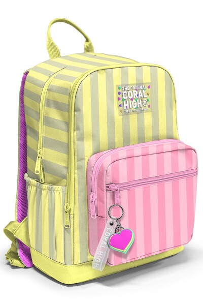 Coral High Pembe Sarı Çizgi Desenli 3’lü Okul Çanta Seti SET0133223 - 2
