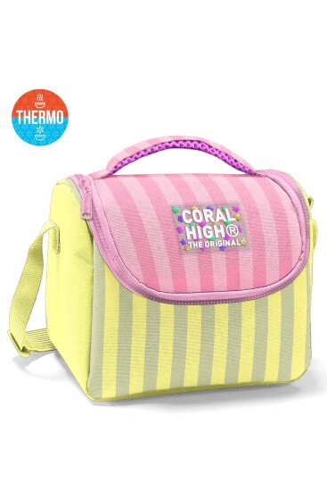 Coral High Pembe Sarı Çizgi Desenli 3’lü Okul Çanta Seti SET0133223 - 3