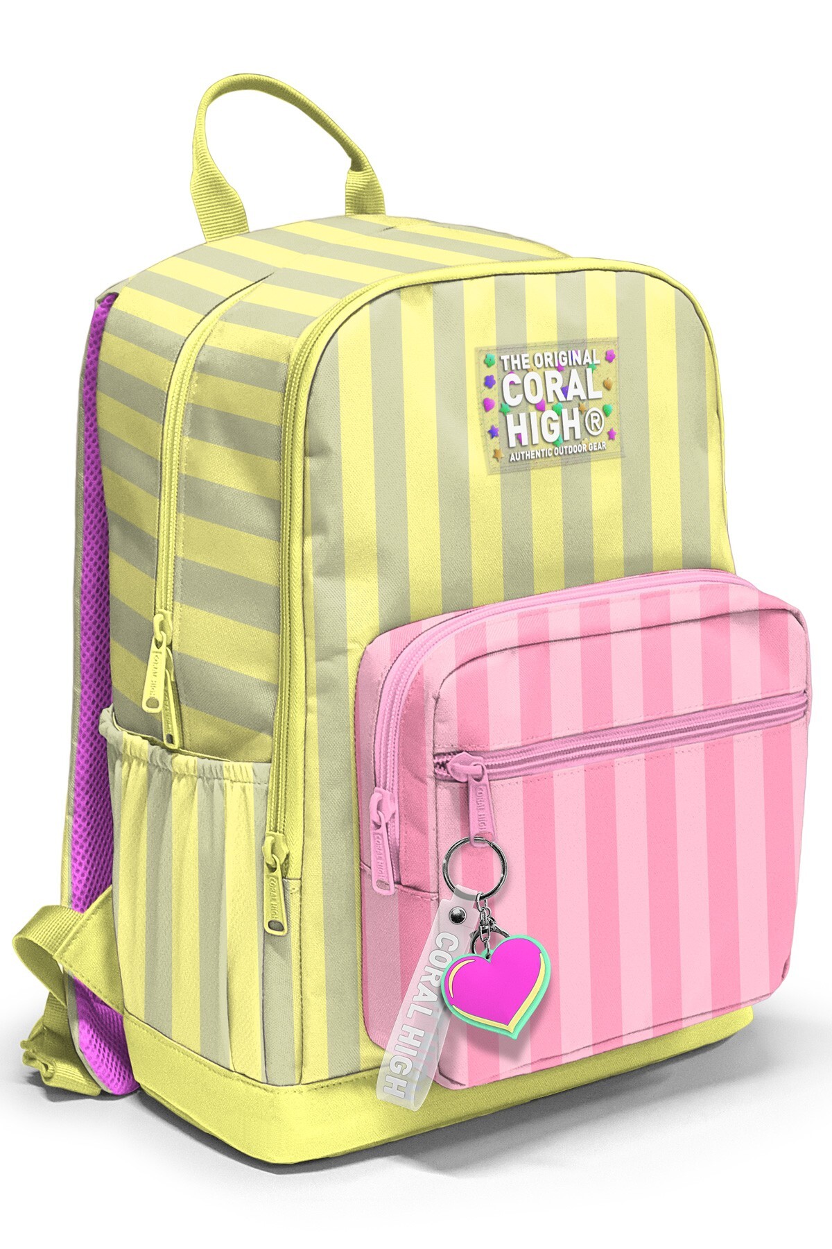 Coral High Pembe Sarı Çizgi Desenli Okul Sırt Çantası 33223