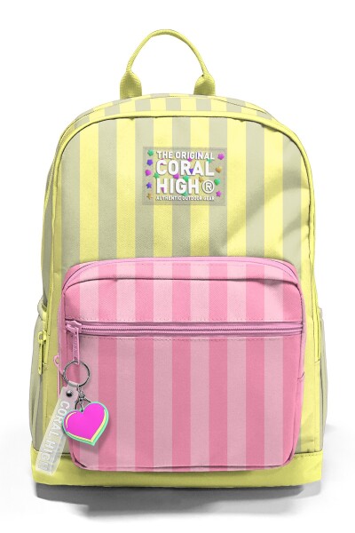 Coral High Pembe Sarı Çizgi Desenli Okul Sırt Çantası 33223 - 6