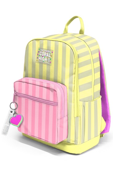 Coral High Pembe Sarı Çizgi Desenli Okul Sırt Çantası 33223 - 7