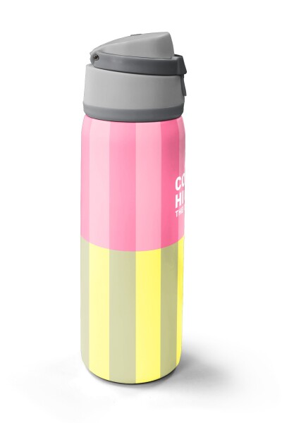 Coral High Pembe Sarı Çizgi Desenli Pipetli ve Direkt İçim Çelik Termos 800 ml 38501 - 4