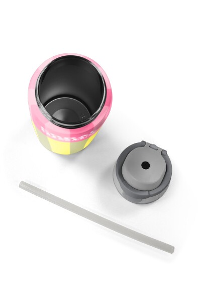 Coral High Pembe Sarı Çizgi Desenli Pipetli ve Direkt İçim Çelik Termos 800 ml 38501 - 8
