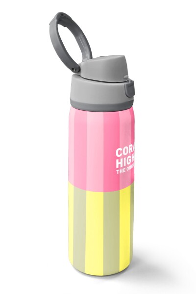 Coral High Pembe Sarı Çizgi Desenli Pipetli ve Direkt İçim Çelik Termos 800 ml 38501 - 2