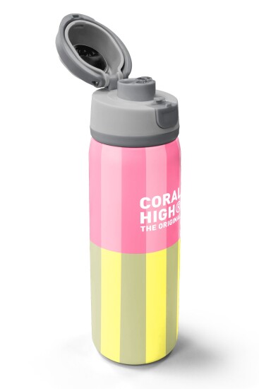 Coral High Pembe Sarı Çizgi Desenli Pipetli ve Direkt İçim Çelik Termos 800 ml 38501 - 3
