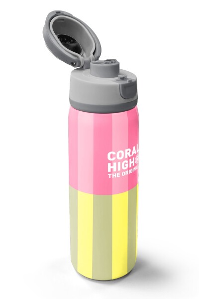 Coral High Pembe Sarı Çizgi Desenli Pipetli ve Direkt İçim Çelik Termos 800 ml 38501 - 3