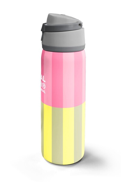Coral High Pembe Sarı Çizgi Desenli Pipetli ve Direkt İçim Çelik Termos 800 ml 38501 - 5
