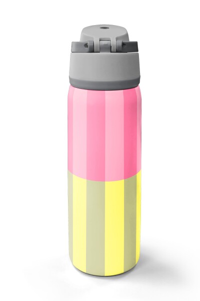 Coral High Pembe Sarı Çizgi Desenli Pipetli ve Direkt İçim Çelik Termos 800 ml 38501 - 6