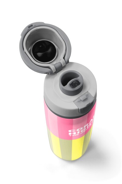 Coral High Pembe Sarı Çizgi Desenli Pipetli ve Direkt İçim Çelik Termos 800 ml 38501 - 7