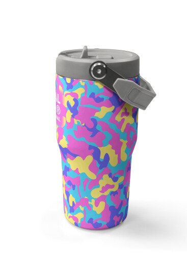 Coral High Pembe Sarı Lavanta Kamuflaj Desenli Katlanır Ağızlıklı Çelik Termos 600 ml 38901 - 6