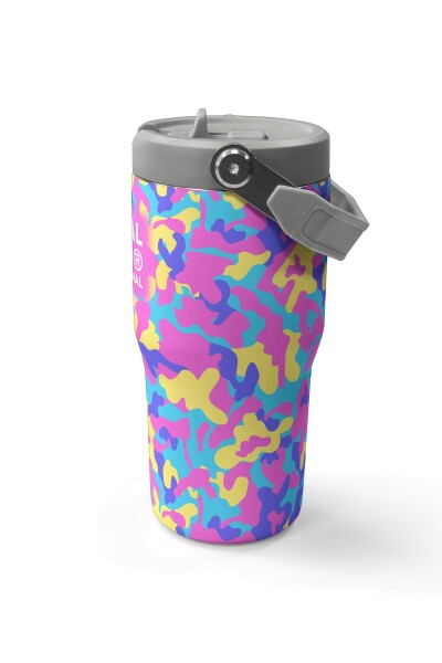 Coral High Pembe Sarı Lavanta Kamuflaj Desenli Katlanır Ağızlıklı Çelik Termos 600 ml 38901 - 6