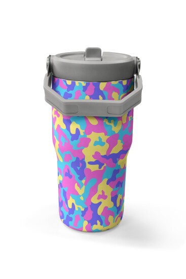 Coral High Pembe Sarı Lavanta Kamuflaj Desenli Katlanır Ağızlıklı Çelik Termos 600 ml 38901 - 5