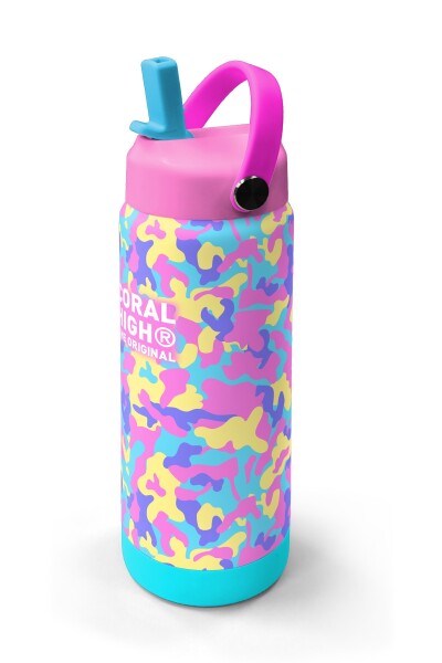 Coral High Pembe Sarı Lavanta Kamuflaj Desenli Katlanır Ağızlıklı Çelik Termos 650 ml 38301 - 2