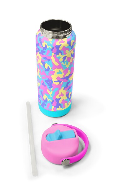 Coral High Pembe Sarı Lavanta Kamuflaj Desenli Katlanır Ağızlıklı Çelik Termos 650 ml 38301 - 5