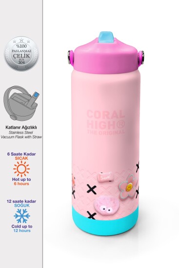 Coral High Pembe Şeker Desenli Katlanır Ağızlıklı Çelik Termos 650 ml 38349 - Coral High