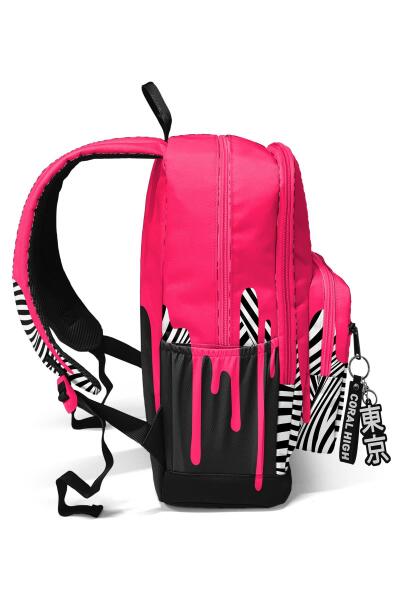 Coral High Pembe Siyah Beyaz Desenli Okul Sırt Çantası 23678 - 5