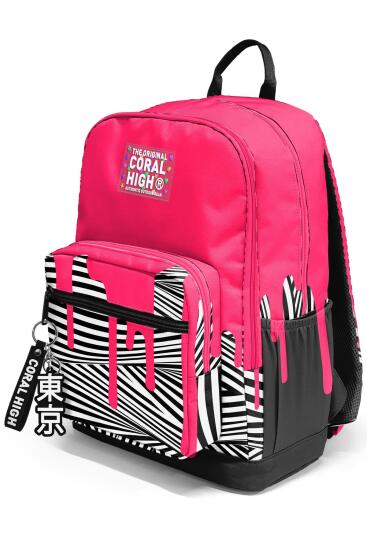Coral High Pembe Siyah Beyaz Desenli Okul Sırt Çantası 23678 - 7