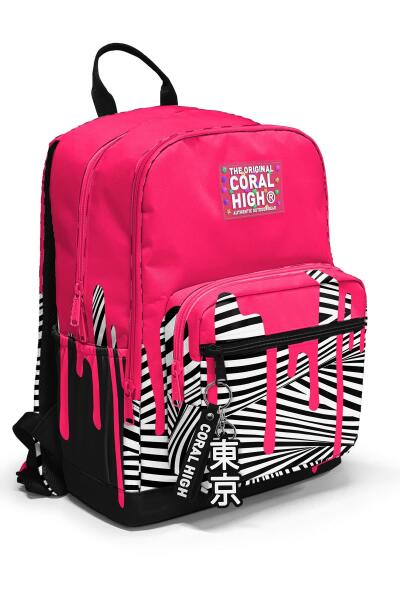 Coral High Pembe Siyah Beyaz Desenli Okul Sırt Çantası 23678 - 1