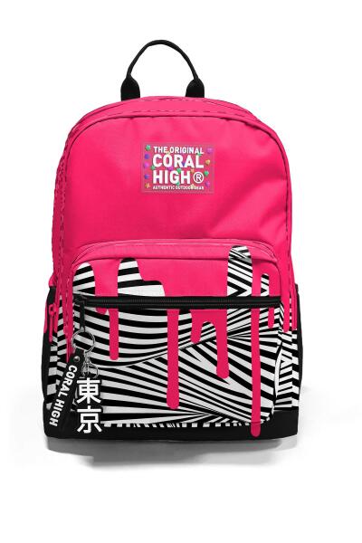 Coral High Pembe Siyah Beyaz Desenli Okul Sırt Çantası 23678 - 6