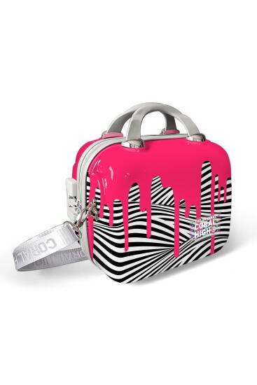 Coral High Pembe Siyah Beyaz Desenli Omuz Askılı PC Makyaj Çantası 16902 - Coral High