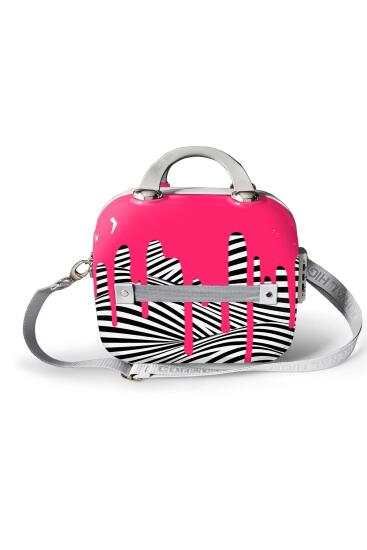 Coral High Pembe Siyah Beyaz Desenli Omuz Askılı PC Makyaj Çantası 16902 - 5