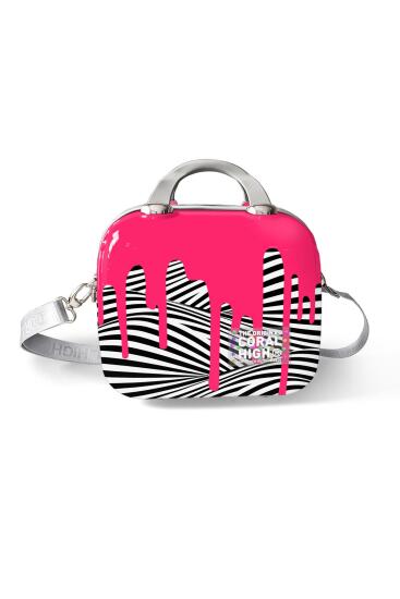 Coral High Pembe Siyah Beyaz Desenli Omuz Askılı PC Makyaj Çantası 16902 - 9