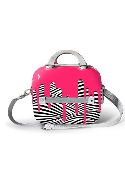 Coral High Pembe Siyah Beyaz Desenli Omuz Askılı PC Makyaj Çantası 16902 - 5