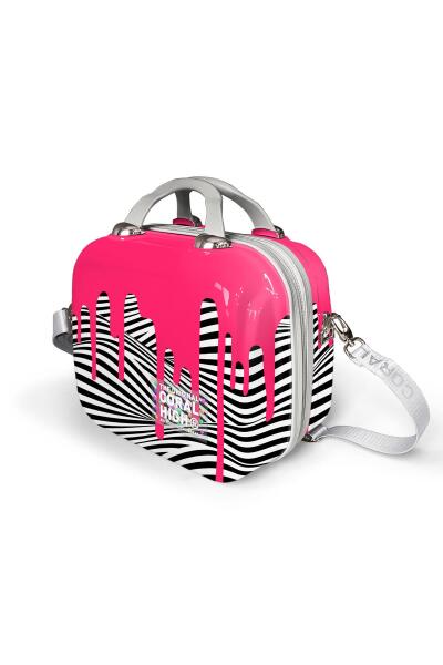 Coral High Pembe Siyah Beyaz Desenli Omuz Askılı PC Makyaj Çantası 16902 - 7