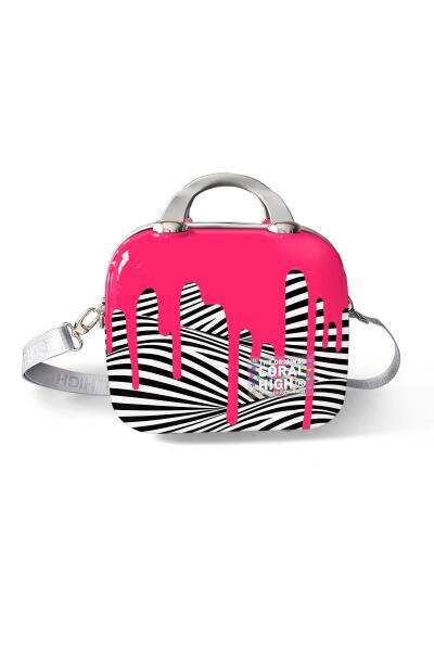 Coral High Pembe Siyah Beyaz Desenli Omuz Askılı PC Makyaj Çantası 16902 - 9