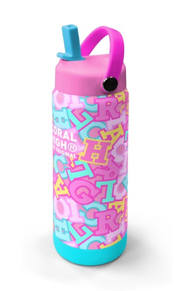 Coral High Pembe Su Yeşili Harf Desenli Katlanır Ağızlıklı Çelik Termos 650 ml 38323 - 2