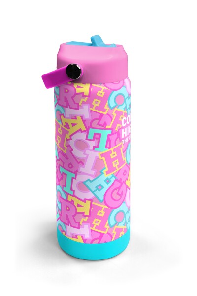 Coral High Pembe Su Yeşili Harf Desenli Katlanır Ağızlıklı Çelik Termos 650 ml 38323 - 3