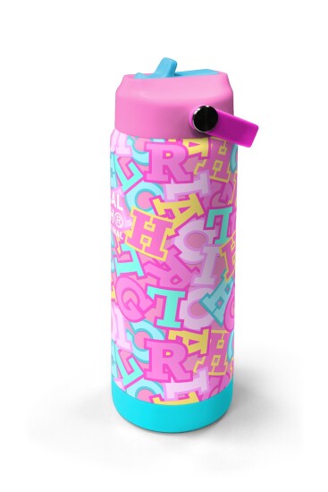 Coral High Pembe Su Yeşili Harf Desenli Katlanır Ağızlıklı Çelik Termos 650 ml 38323 - 4