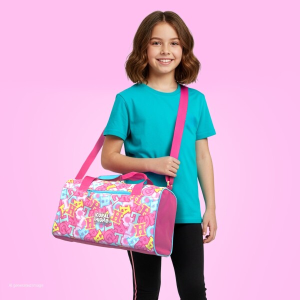 Coral High Pembe Su Yeşili Harf Desenli Spor Çantası 27551 - 4